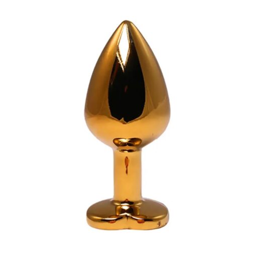 Gold medium heart-shaped butt plug with red crystal - obrazek 2