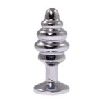 Silver small ribbed butt plug with pink crystal - obrazek 2