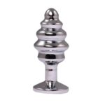 Silver small ribbed butt plug with red crystal - obrazek 2