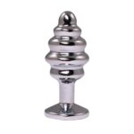 Silver small ribbed butt plug with white crystal - obrazek 2