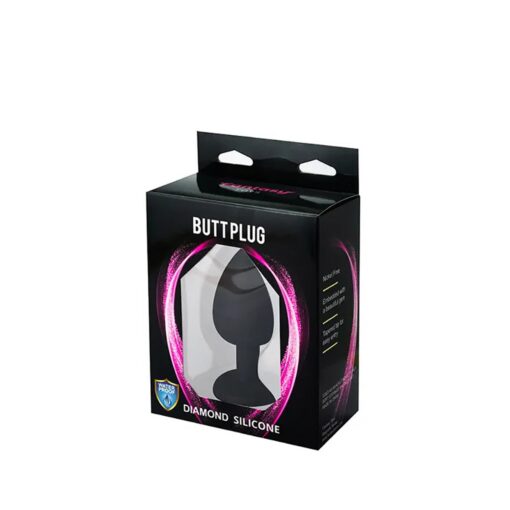 Black large butt plug with white crystal - obrazek 3
