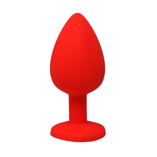 Red large butt plug with white crystal - obrazek 2