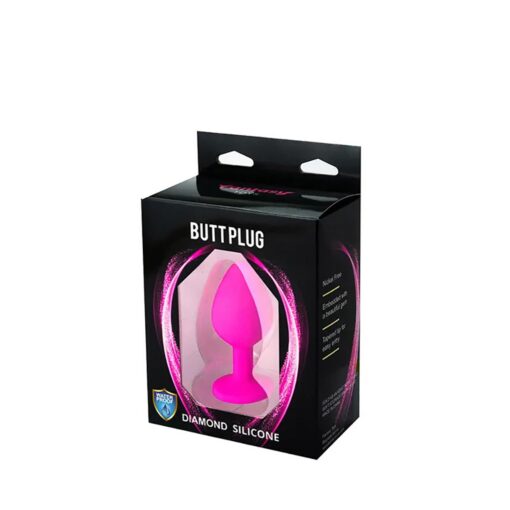 Pink medium butt plug with white crystal - obrazek 3