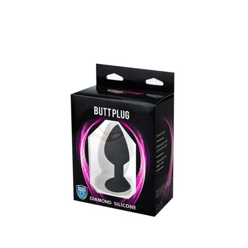 Black small butt plug with white crystal - obrazek 3