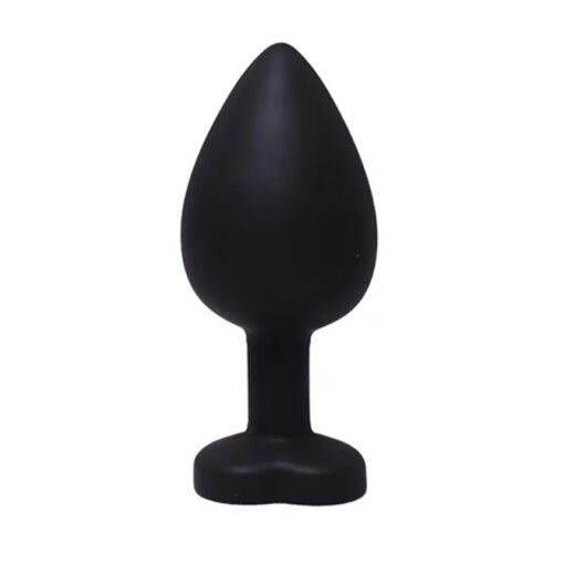 Black large heart-shaped butt plug with white crystal - obrazek 2