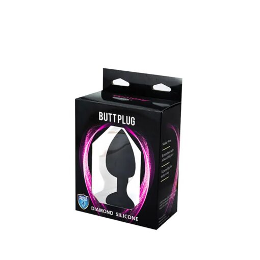 Black large heart-shaped butt plug with white crystal - obrazek 3