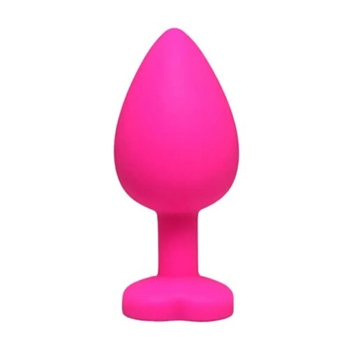 Pink large heart-shaped butt plug with white crystal - obrazek 2