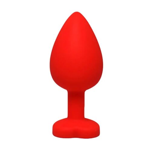 Red large heart-shaped butt plug with white crystal - obrazek 2