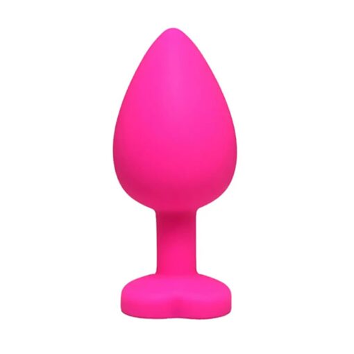 Pink medium heart-shaped butt plug with white crystal - obrazek 2