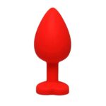 Red medium heart-shaped butt plug with white crystal - obrazek 2