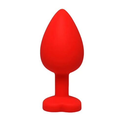 Red medium heart-shaped butt plug with white crystal - obrazek 2