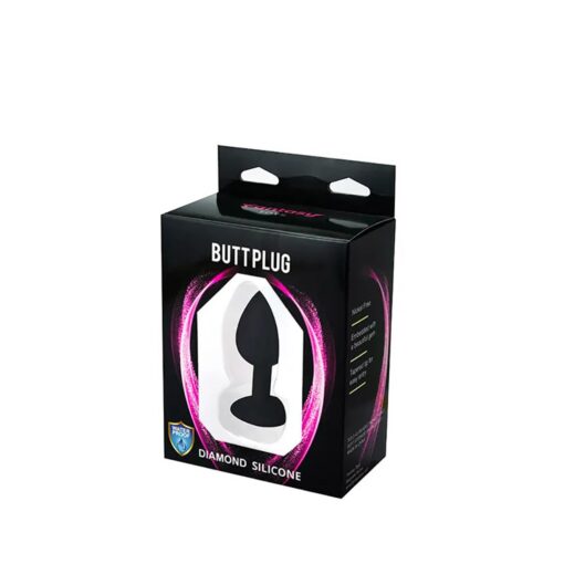 Black small heart-shaped butt plug with white crystal - obrazek 3