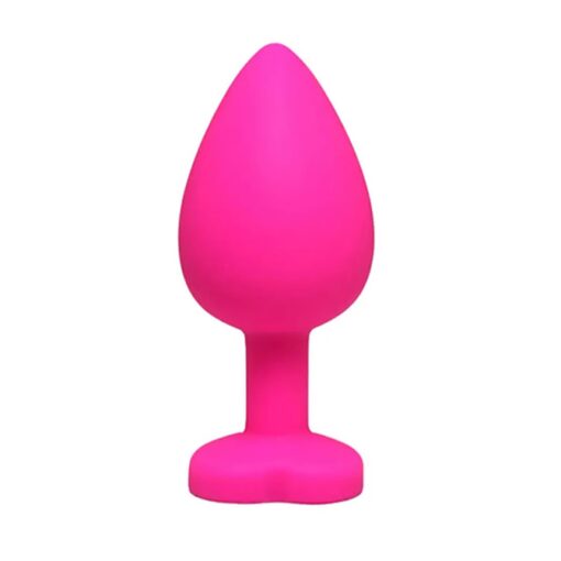 Pink small heart-shaped butt plug with white crystal - obrazek 2