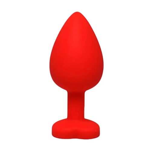 Red small heart-shaped butt plug with white crystal - obrazek 2