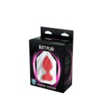 Red small heart-shaped butt plug with white crystal - obrazek 3