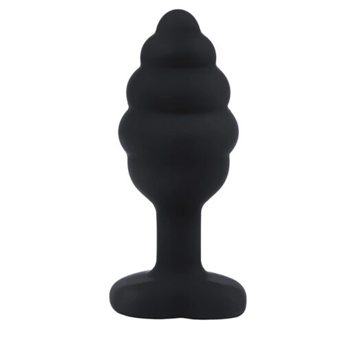 Butt plug black ribbed small - obrazek 2